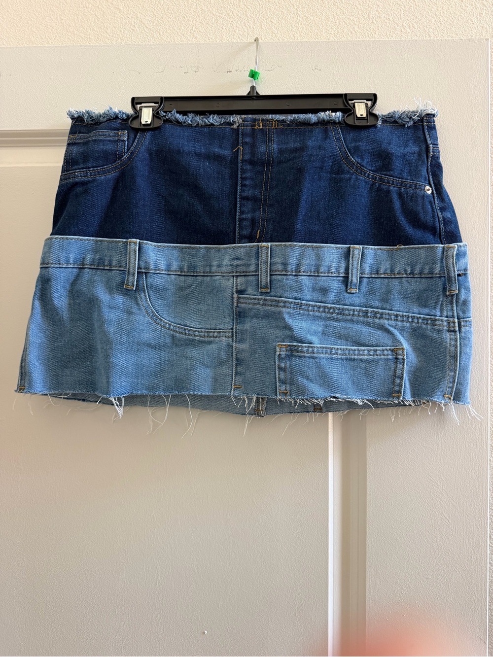 PrettyLittleThing Two-Tone Blue Denim Mini Skirt